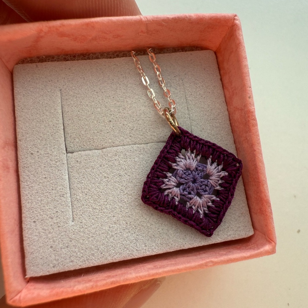 Sterling Silver Granny Square Crochet Pendant - Picture 5 of 8